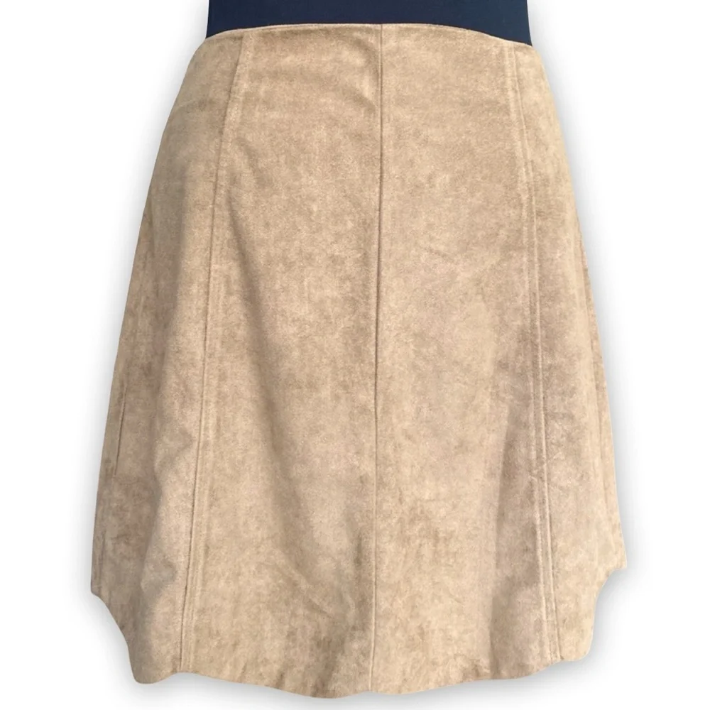 Blue Rain Vegan Suede Lined Scalloped Tan Mini Skirt